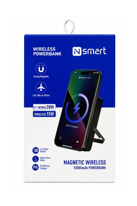 Resim Nsmart W57 10000mah 15w Manyetik Wireless Standlı Powerbank - Siyah