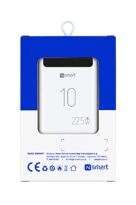 Resim Nsmart Mini 2 Lcd 10000mah 22.5w Hızlı Şarj Powerbank - Beyaz
