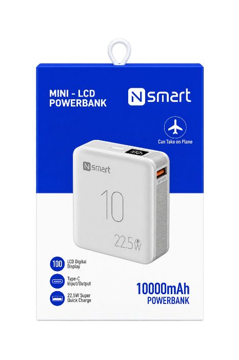 Resim Nsmart Mini 2 Lcd 10000mah 22.5w Hızlı Şarj Powerbank - Beyaz